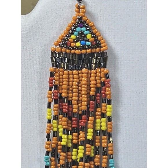Handmade Native-Inspired Beaded Dangle Earrings Multicolor Fringe Boho Festival - Picture 6 of 8
